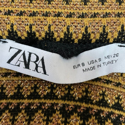 Zara Women Gold Black Aztec Boho Jacquard Cropped Wide Leg Trousers Pants Size S