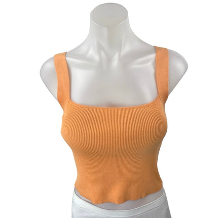 Zara Orange Ribbed Knit Sleeveless Square Neck Cami Camisole Tank Crop Top Sz M