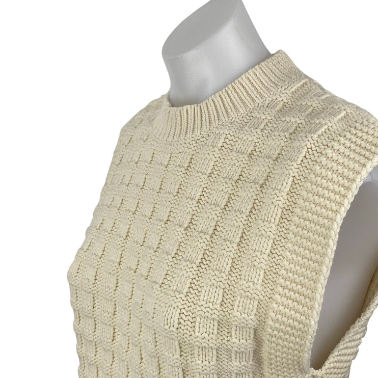 Madewell Checkered-Stitch Wedge Cream Sleeveless Crop Tank Sweater Vest Top Sz M
