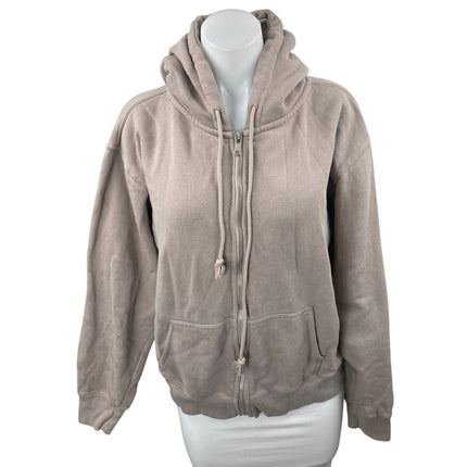 Brandy Melville Women's Beige Taupe Full Zip Hoodie Hooded Sweatshirt Top Size S