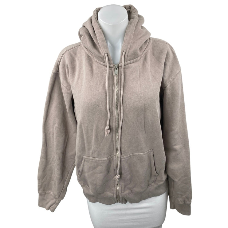 Brandy Melville Women's Beige Taupe Full Zip Hoodie Hooded Sweatshirt Top Size S