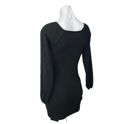 Princess Polly Black Ruched Long Sleeve Deep V Neck Mini Bodycon Dress Size XS/S