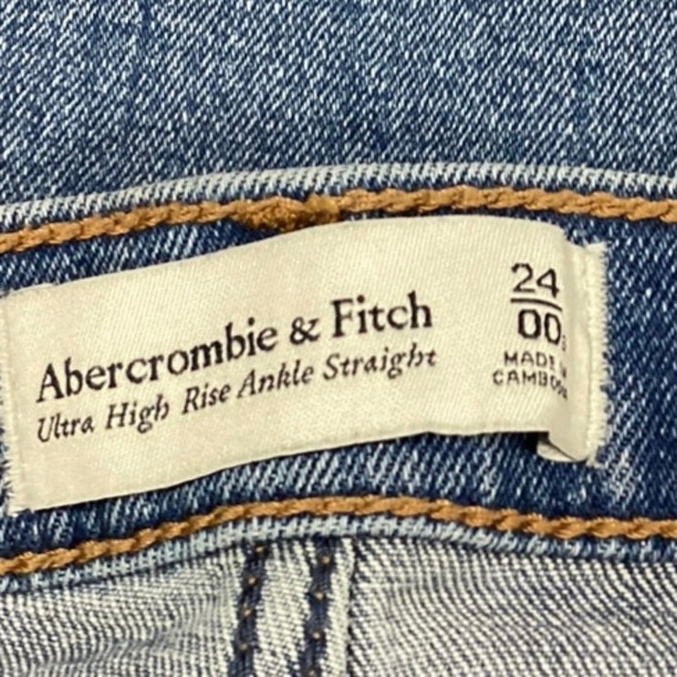 Abercrombie & Fitch Women's Blue High Rise Button Crop Straight Denim Jeans 24