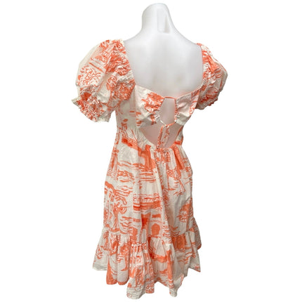 Urban Outfitters Wonderland Orange Puff Sleeve Ruffle Cutout Mini A-Line Dress L