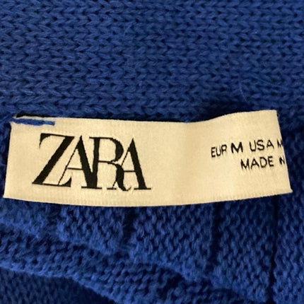 Zara Women's Blue Pleated Rib Knit High Waist Mini A-Line Flared Skirt Size M