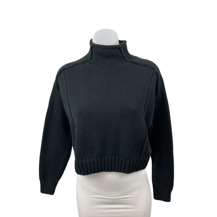 Zara Women's Black Turtleneck Long Sleeve Rib Knit Cropped Sweater Top Size S