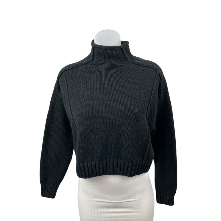 Zara Women's Black Turtleneck Long Sleeve Rib Knit Cropped Sweater Top Size S