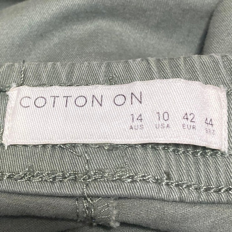 Cotton On Green Straight Leg Elastic Waist Drawstring Trousers Cargo Pants Sz 10