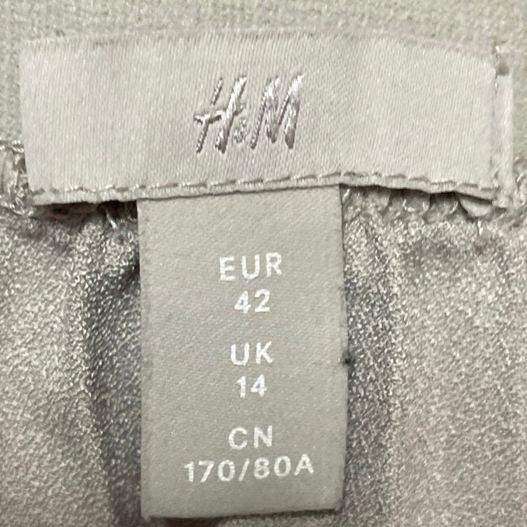 H&M Womens Gray Silver Pull On Mid Waist Pleated Plisse A Line Midi Skirt Size L
