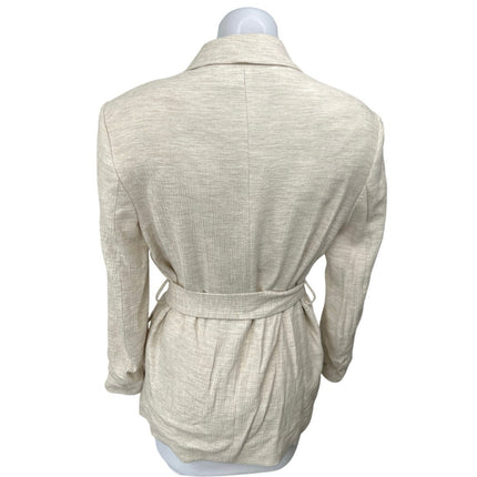 Zara Cream Long Sleeve Notch Collar Belted Tie Waist Blazer Coat Jacket Top XS