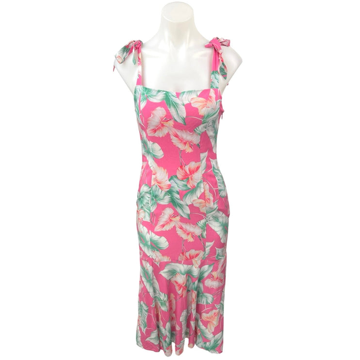 NEW Revolve x Privacy Please Celine Pink Floral Tie Strap Midi Bodycon Dress S
