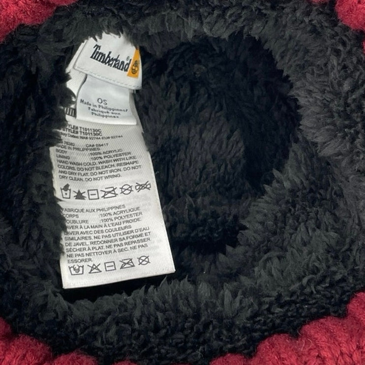 Timberland Women's Red Cable Knit Foldover Fleece Bonnet Beanie Hat Cap Size OS
