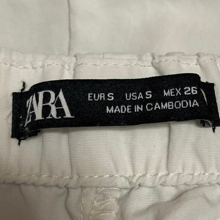 Zara Women's White High Rise Pull On Baggy Straight Trousers Cargo Pants Size S