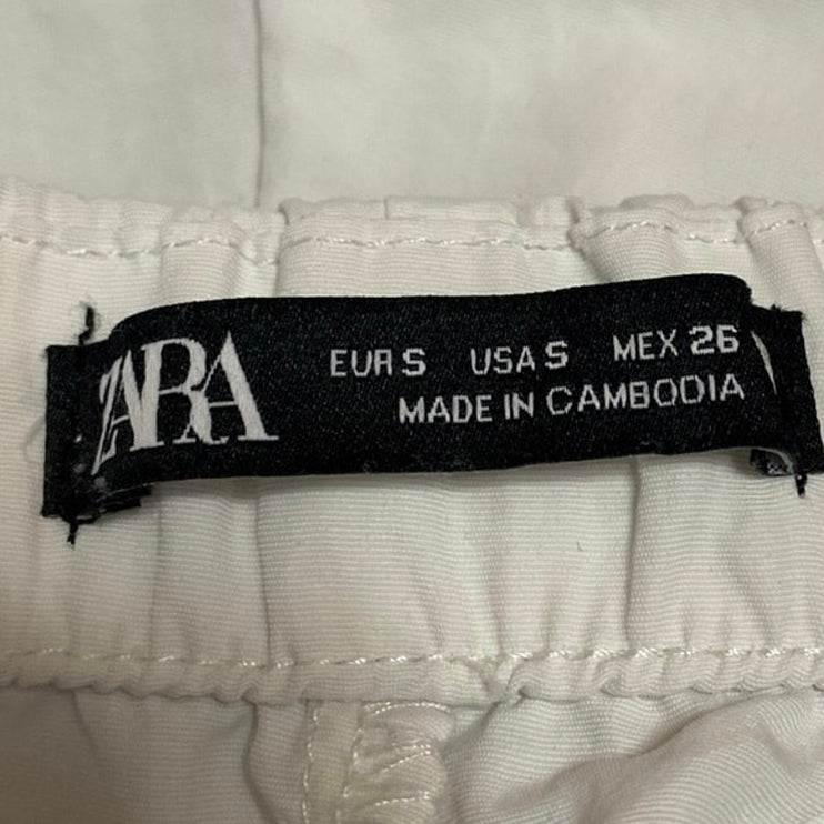 Zara Women's White High Rise Pull On Baggy Straight Trousers Cargo Pants Size S