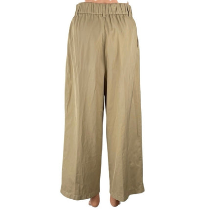 Zara Women Beige High Rise Pleated Palazzo Wide Leg Trousers Chino Dress Pants S