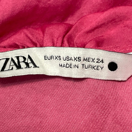 Zara Women's Pink Long Balloon Sleeves Crossover Draped Wrap Blouse Top Size XS