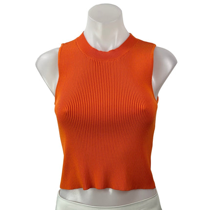 NEW Sweewe Women's Orange Sleeveless Ribbed Knit Crew Neck Cropped Tank Top Sz L