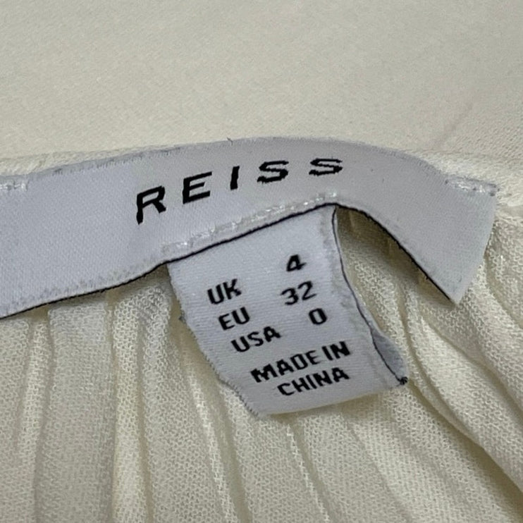 Reiss Women's White Ivory Long Sleeve Keyhole Cut Out Pleated Blouse Top Size 0