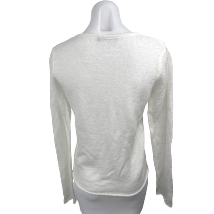 Brandy Melville White Knit Pullover Cozy V Neck Long Sleeve Sweater Top Size S