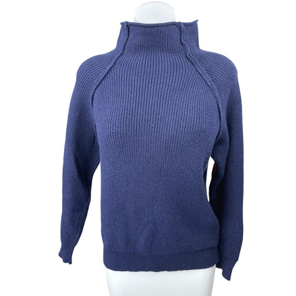 Chicwish Blue Ribbed Turtleneck Long Sleeve Heart Patched Pullover Sweater Top M