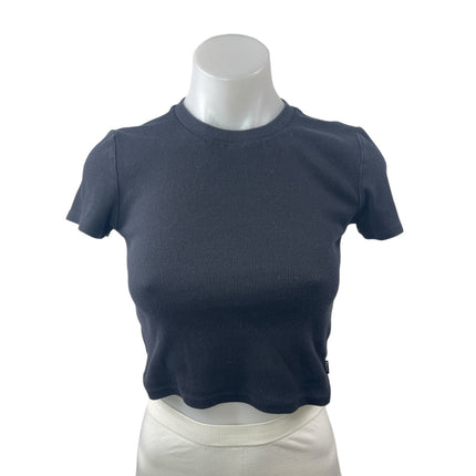 Aritzia Tna Womens Black Rib Knit Crew Neck Short Sleeves Crop Tee T-Shirt Top S