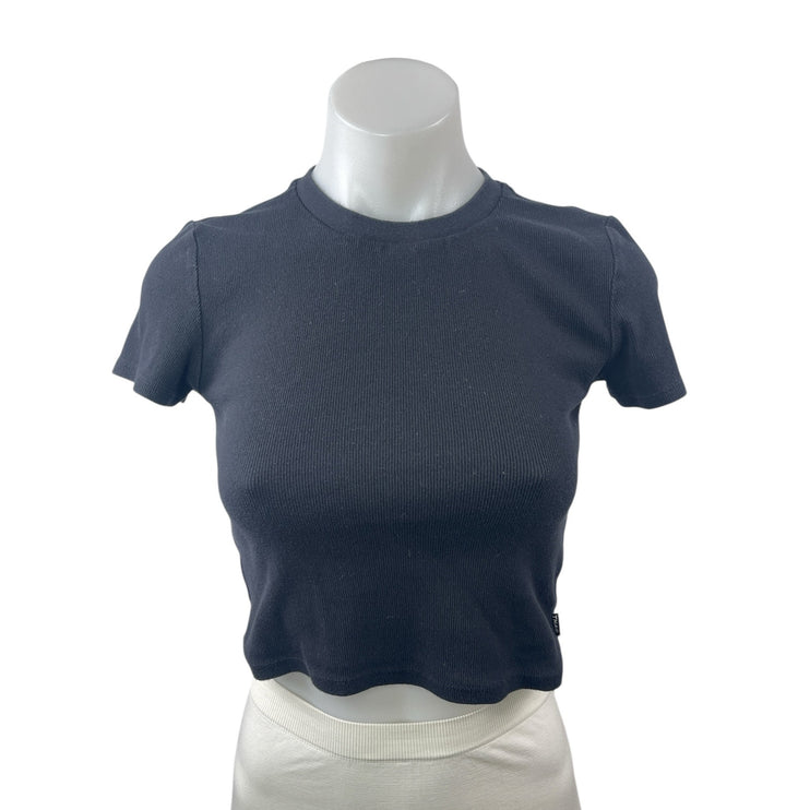 Aritzia Tna Womens Black Rib Knit Crew Neck Short Sleeves Crop Tee T-Shirt Top S