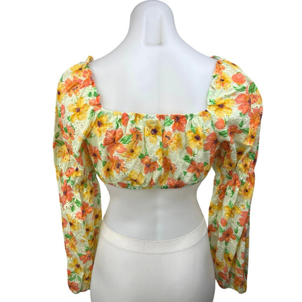 Wild Fable Yellow Orange Multi Embroidered Floral Long Sleeve Crop Top Size XS