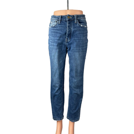 Flying Tomato Women's Blue Distressed High Rise Straight Leg Denim jeans Size 27