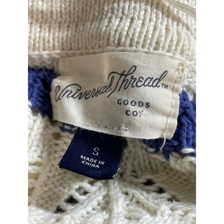 Universal Thread Cream Blue Knit Striped V Neck Long Sleeve Polo Sweater Top S
