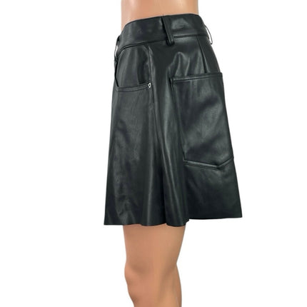 NEW WeWoreWhat Black Faux Vegan Leather High Rise A-Line Flare Bell Shorts Sz 30