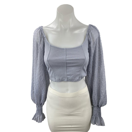 Urban Outfitters Cynthia Blue Clip Dotted Sleeve Square Neck Crop Blouse Top M