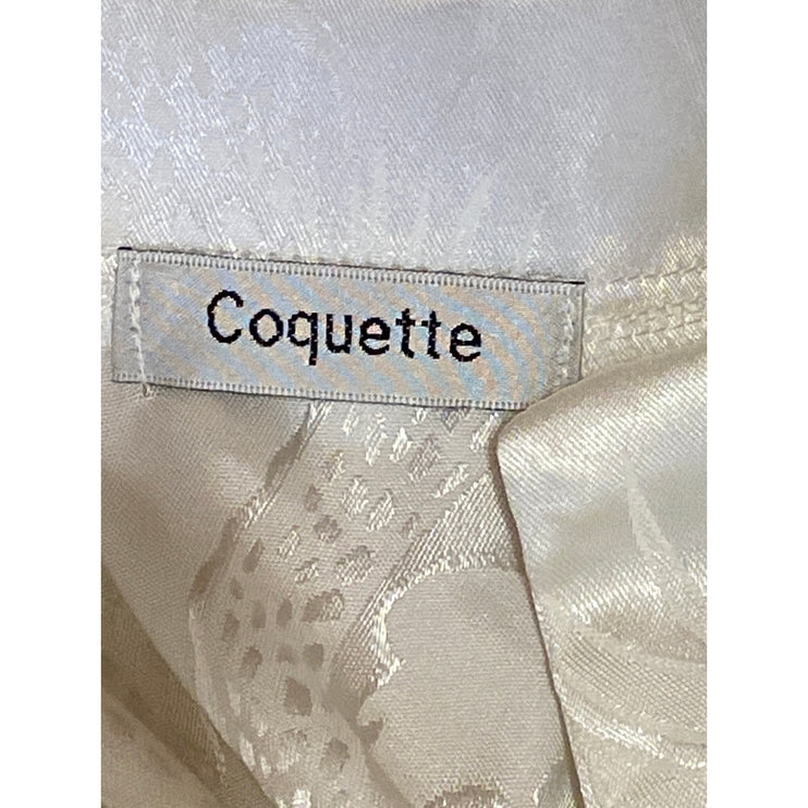 Coquette Women's White Jacquard Silk Satin Short Sleeve Button Down Crop Top S