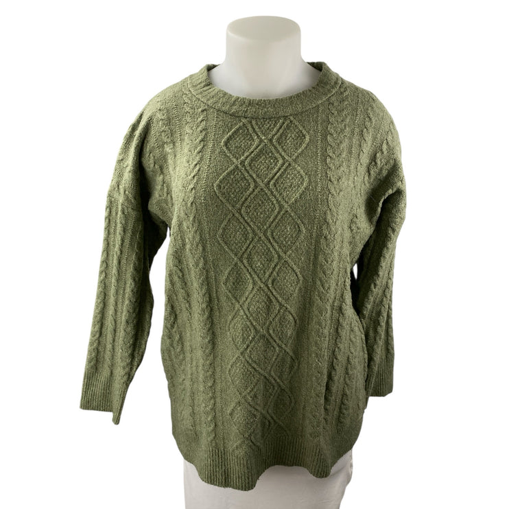 Oak + Meadow Green Cable Knit Crew Neck Long Sleeve Sweatshirt Sweater Top Sz XL