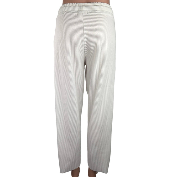 Zara White Ribbed Elastic Waist Drawstring Pull On Sweatpants Lounge Pants Sz S