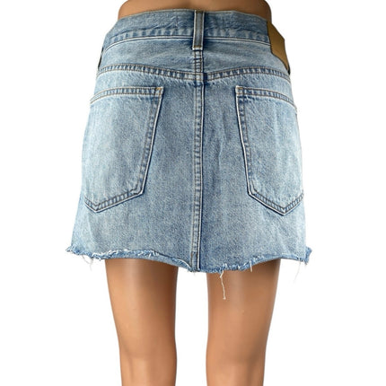 Aritzia Denim Forum Tori Blue Distressed Frayed Raw Hem Mini Denim Jean Skirt 29