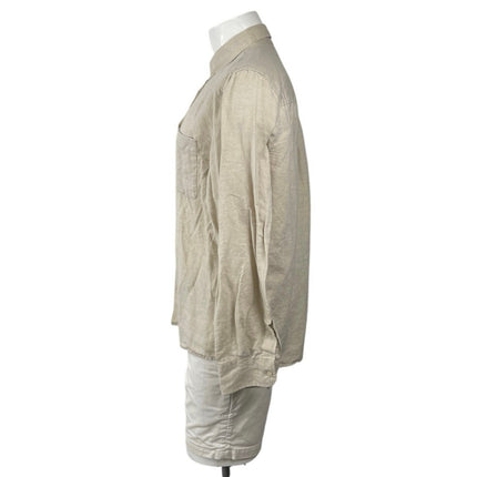 Zara Men's Beige Linen Collared Long Sleeve Chest Pocket Button Down Shirt Top L