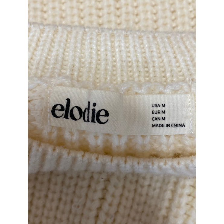 Elodie Women's Cream Ribbed Knit Long Sleeve Crewneck Cropped Sweater Top Size M
