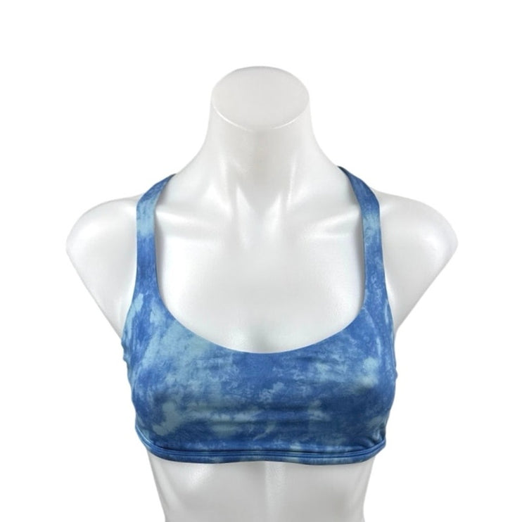 Lululemon Blue Tie Dye Strappy Yoga Workout Athletic Sports Bra Crop Top Size 8