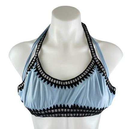 Bar III Blue Black Boho Halter Tie Back Backless Bikini Swimwear Top Size S