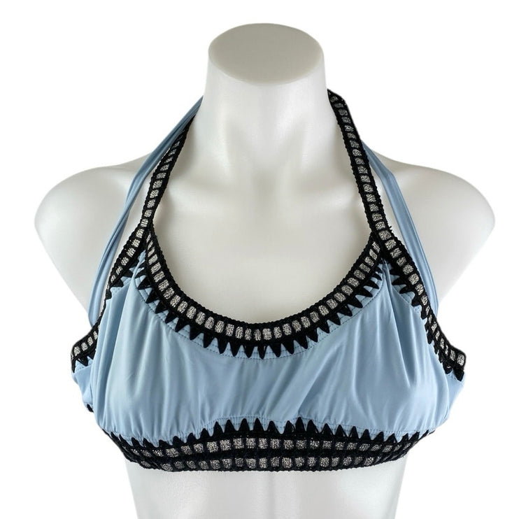 Bar III Blue Black Boho Halter Tie Back Backless Bikini Swimwear Top Size S