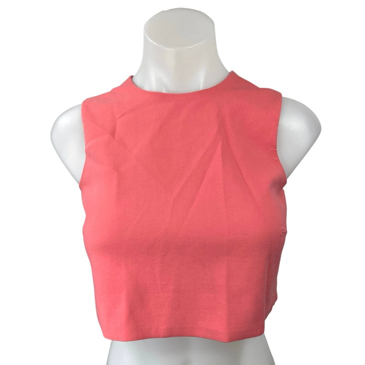 Zara Women's Pink Sleeveless Button Back Crew Neck Casual Crop Tank Top Size XS