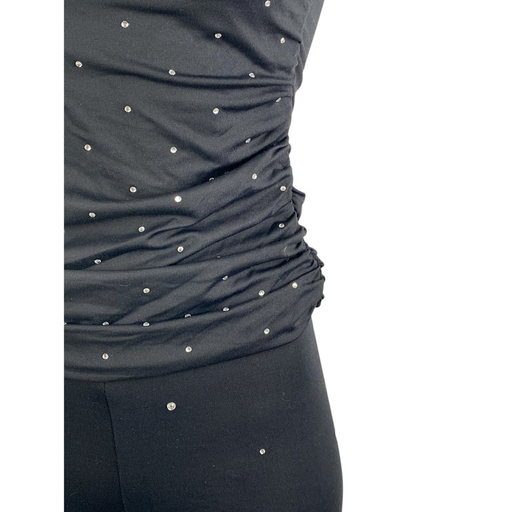 Zara Women's Black Rhinestone Off The Shoulder Top Crop Pants 2 Piece Set Size M