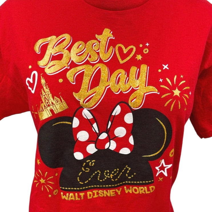 Disney Red Best Day Ever Minnie Mouse Graphic Short Sleeve Tee T-Shirt Top XL