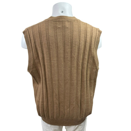 Viyella 100% Merino Wool Brown Cable Knit Cardigan Sweater Vest Tank Top Size XL