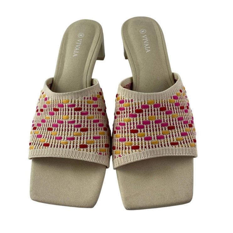 Vivaia Juliet Pink Crochet Knit Square Toe Block Heel Comfort Slides Sandals 8