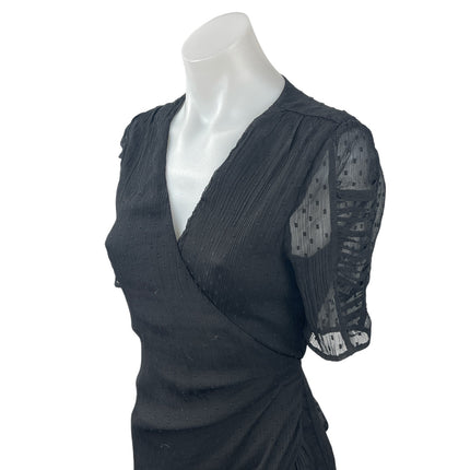 AllSaints Sienna Clip Dot Black Mesh Tulle Ruffle Puff Sleeve Mini Wrap Dress 6