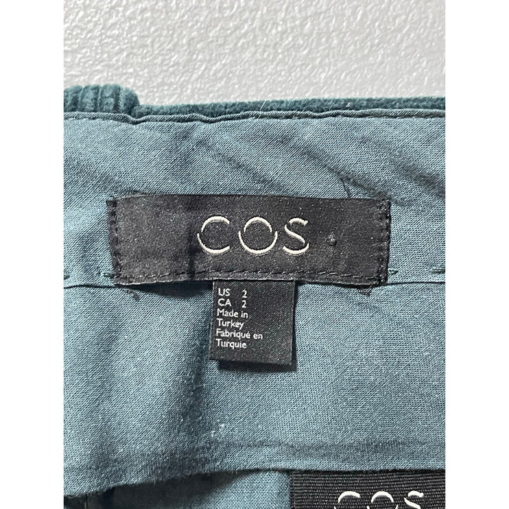 COS Blue Green Velvet Velour Corduroy High Waisted Wide Leg Trousers Pants Sz 2