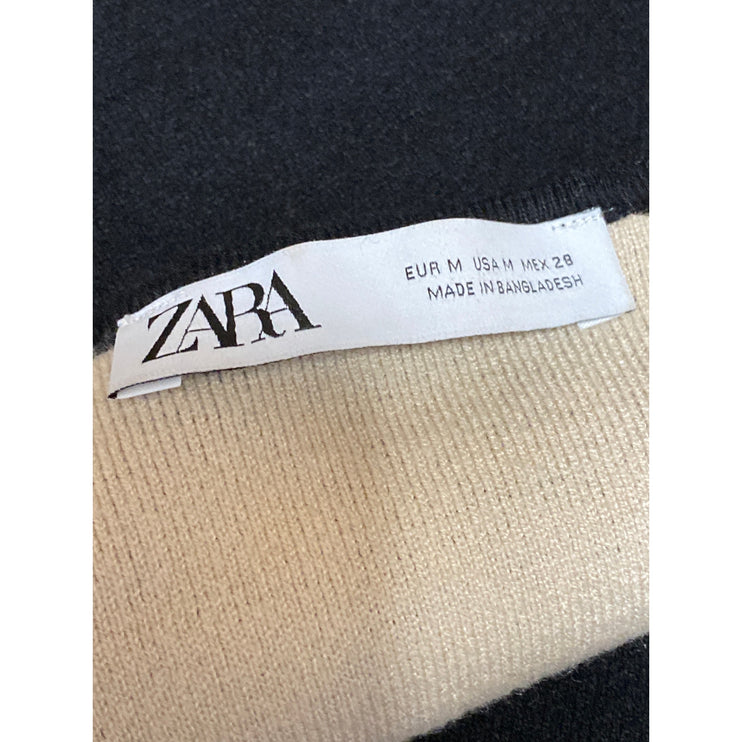 Zara Women's Black Deep V Neck Long Sleeve Fitted Knit Cardigan Sweater Top Sz M