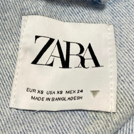 Zara Women's Blue Light Wash Long Sleeve Distressed Crop Denim Jean Jacket Sz XS