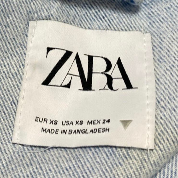 Zara Women's Blue Light Wash Long Sleeve Distressed Crop Denim Jean Jacket Sz XS